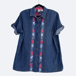 Vintage Womens Denim Shirt Size 16 Bandana Patchwork Cowgirl Western